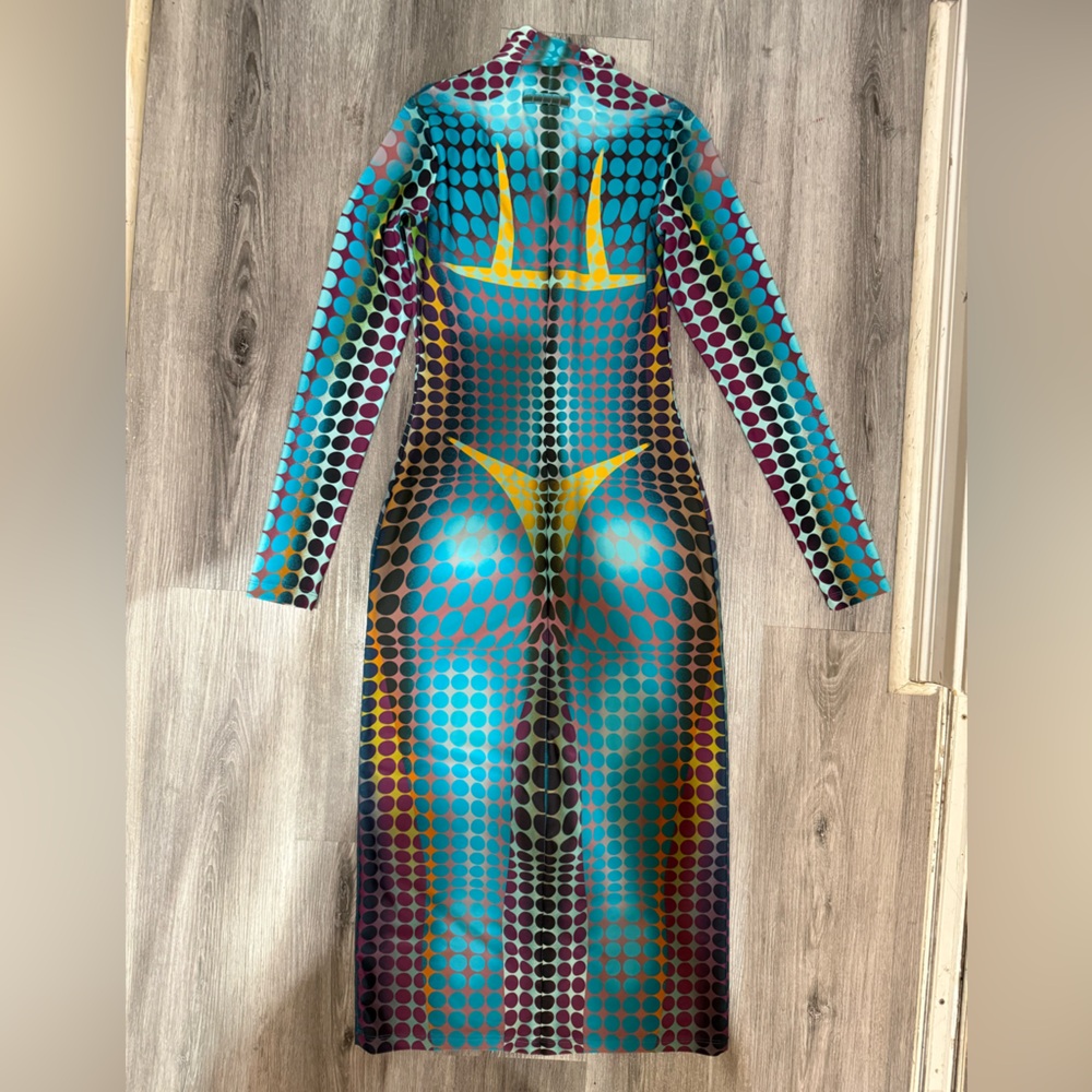 Jean Paul Gaultier Long Sleeve Bodycon Dress in Turquoise, Yellow, Purple - Picture 2 of 4